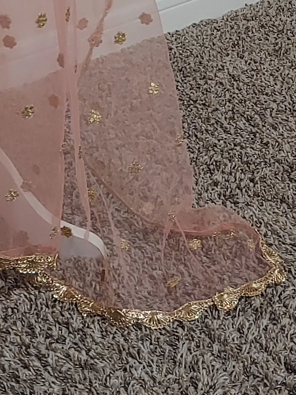 Sheer Blush Pink Gold Embellished Dupatta